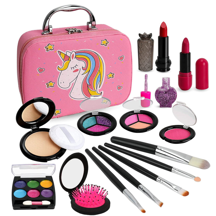 Kids Makeup Kit for Girls, Washable Makeup Kit, Real Play Kids Makeup Set Princess Play Birthday 3 4 5 6 Gift for Little Girls Toys