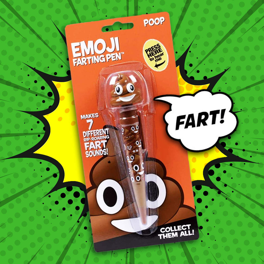 Farting Poop Emoji Pen - Makes 7 Funny Fart Sounds - Cute Smiling Poop Face Emoticon Ballpoint Pens - Talking Joke Toy for Teen Boys & Girls - Fun Silly Cool Easter Surprise Gifts for Kids & Adults