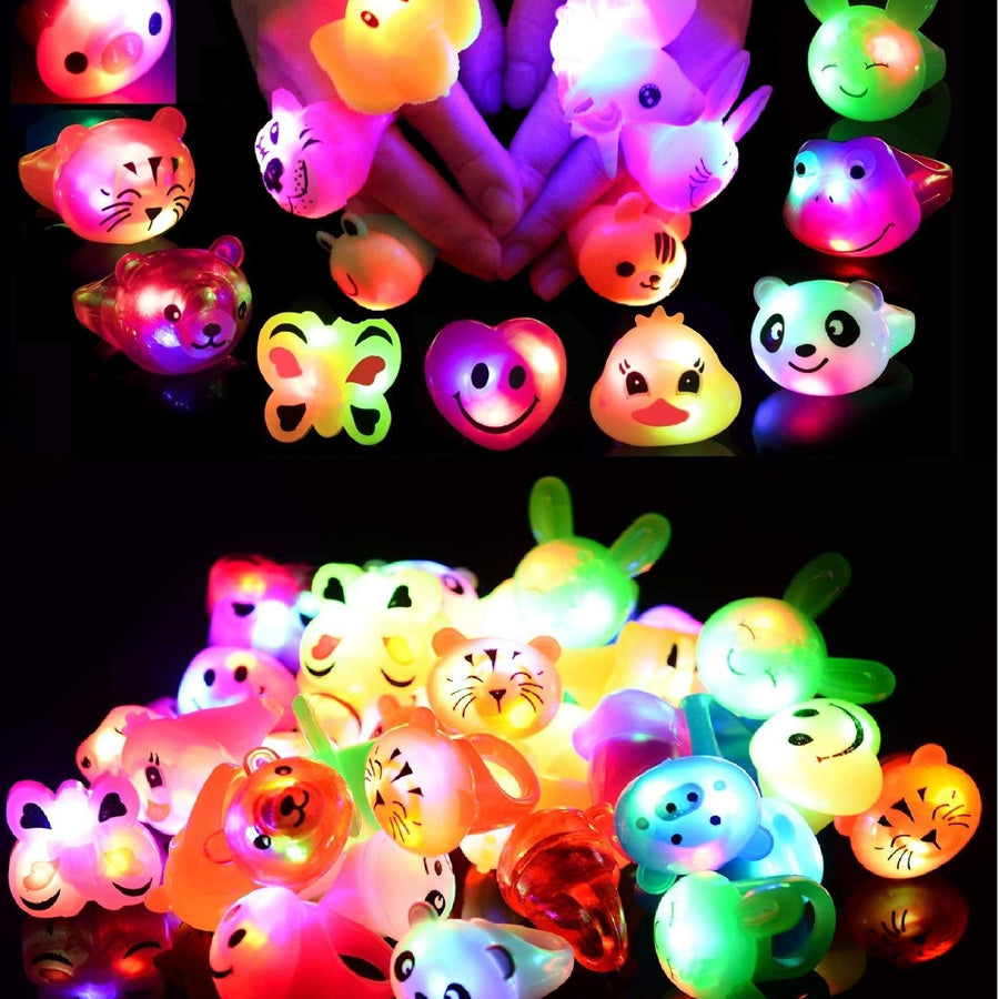 24 Pack LED Light Up Bumpy Rings Party Favors For Kids Prizes Box Toys For Birthday Classroom Rewards Treasure Box Prizes Toys Glow Party Supplies