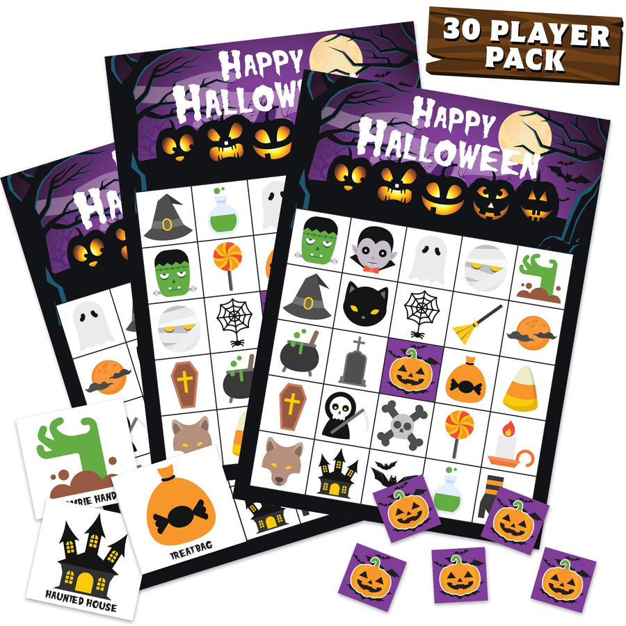 Halloween Bingo Game Set - 30 Player Cards Pack - Halloween Party Games for Kids, Adults & Family Activity - Halloween Crafts for Classroom School Supplies Board Games