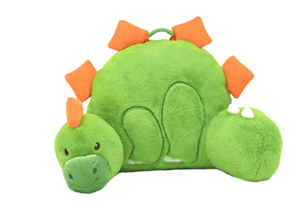 Soft Landing | Nesting Nooks | Premium Character Backrest with Carrying Handle & Back Pocket – Plush Dinosaur Backrest Green/Orange 14" x 26" x 16"