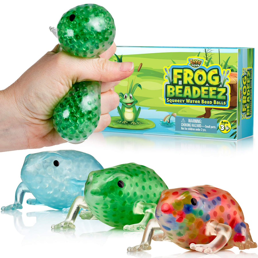 Frog Beadeez 3 Pack Stress Balls for Kids and Adults with Squishy Water Beads, Animal Shaped Stress Relief Toys, Fidget Sensory Toys for Autistic Children, ADHD, Anxiety, Animal Birthday Party Favors