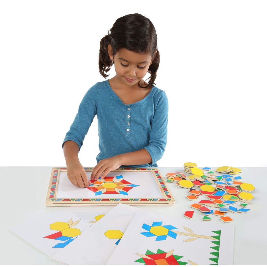 Melissa & Doug Deluxe Wooden Magnetic Pattern Blocks Set - Educational Toy With 120 Magnets and Carrying Case