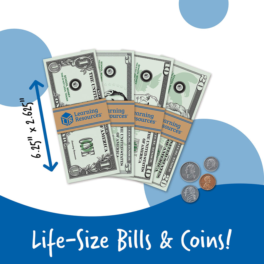 Learning Resources Pretend & Play - Play Money for Kids, Counting, Develops Early Math Skills, Currency, Coins and Bills for Kids, 150 Pieces, Ages 3+