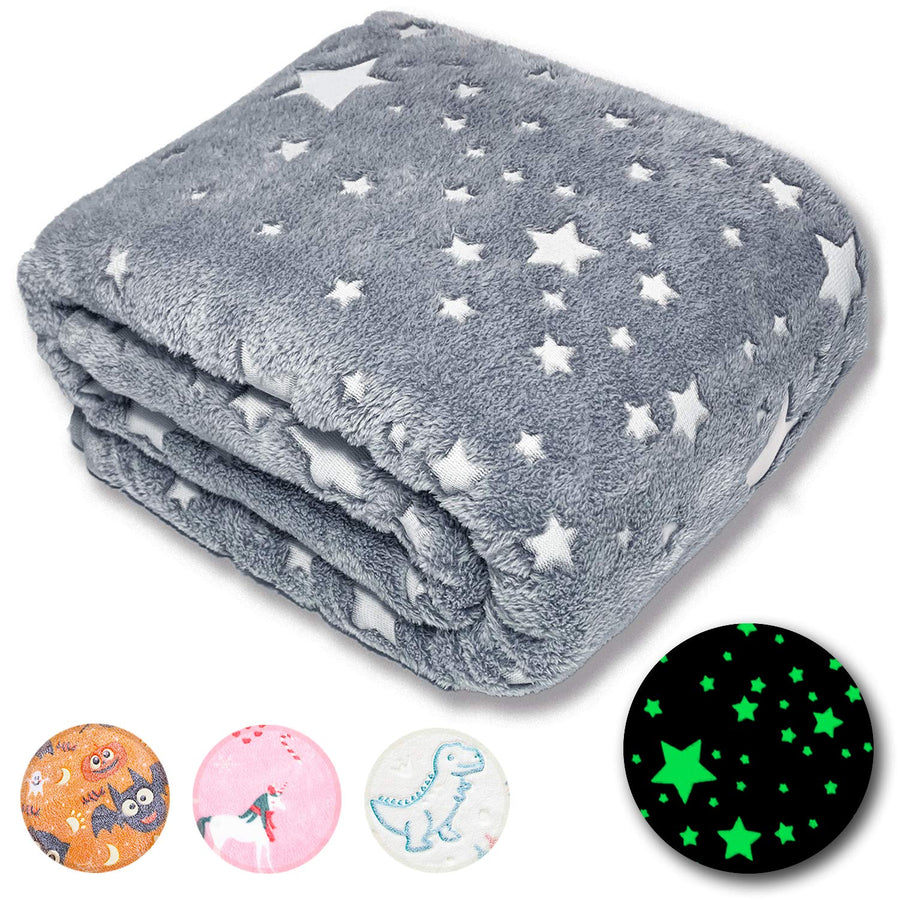 FORESTAR Glow in The Dark Throw Blanket, Halloween Unique Gifts for Kids Girls Boys and Grandkids, Premium Super Soft Fuzzy Fluffy Plush Furry Fleece Throw Blanket (50" x 60" Gray)