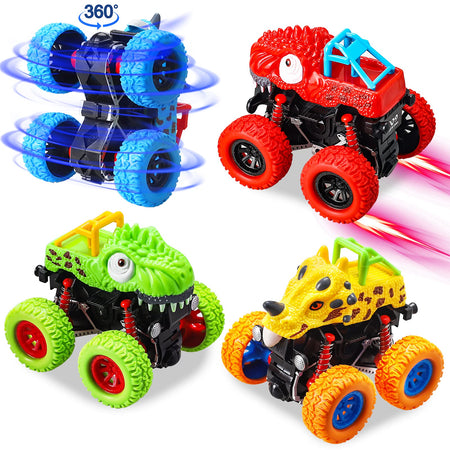 aovowog Toddler Monster Truck Toys for Boys, 4 Pack Pull Back Cars, Friction Powered Cars for Kids, Dinosaur Toys for 3 4 5 6 Year Old Boys Girls - Christmas Birthday Party Gift for Kids