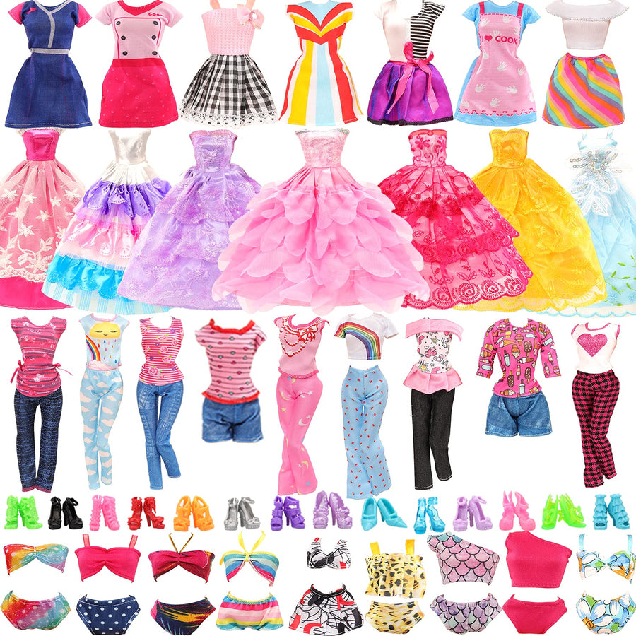 BM 22 Pack Doll Clothes and Accessories 4 PCS Fashion Dresses 2 Tops and Pants Outfits 2 PCS Party Dresses 4 Sets Swimsuits Bikini and 10 pcs Shoes for 11.5 inch Doll