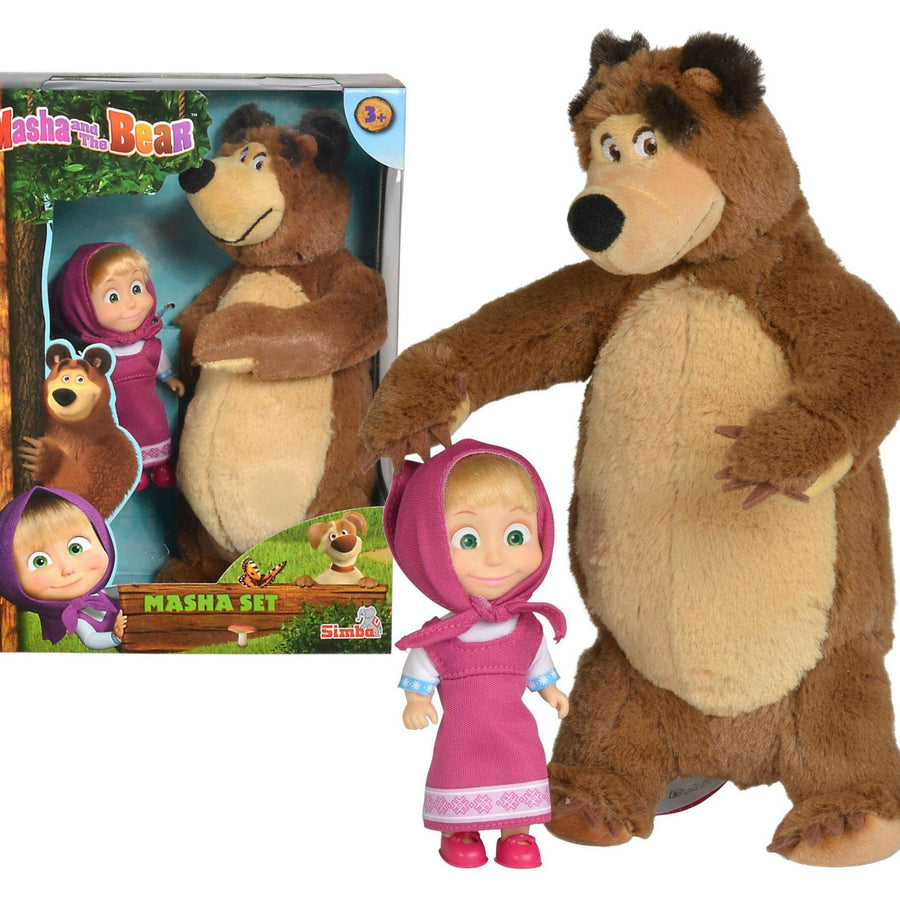 Masha and The BeaR Jada Toys, Masha Plush Set with Bear and Doll Toys for Kids, Ages 3+, Nylon, 109301072, 9.8 inches