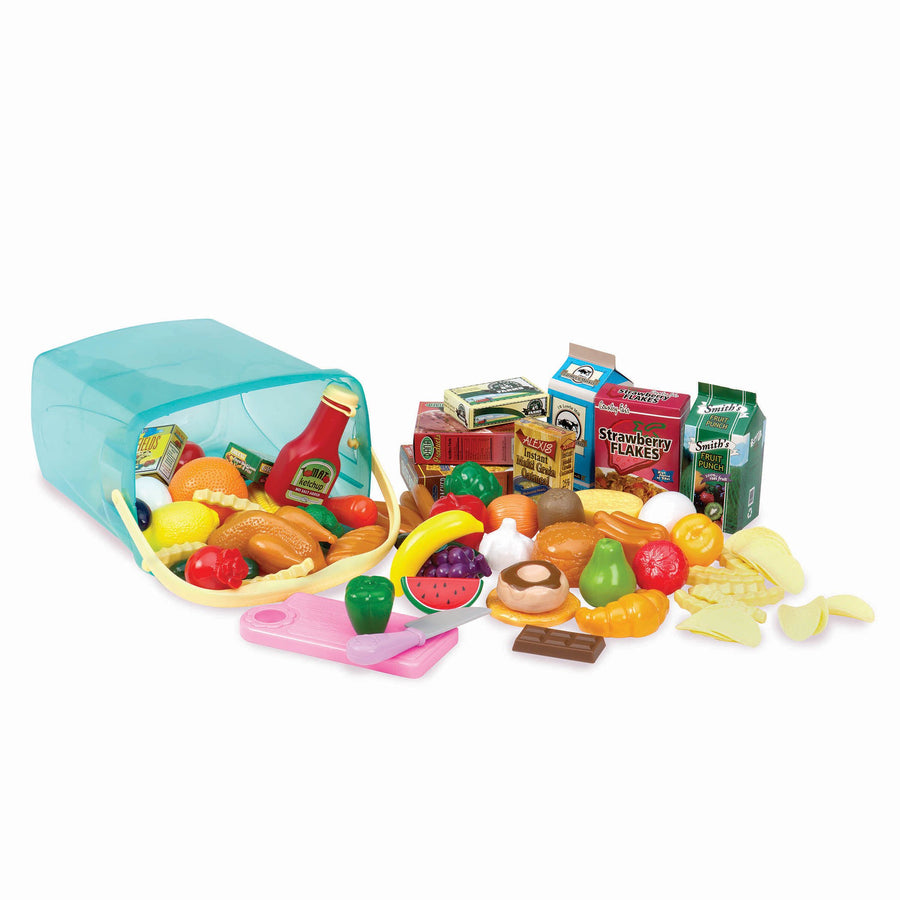 Play Circle by Battat – Pantry in a Bucket – Pretend Play Food Set and Storage Container with Lid – Realistic & Durable Toy Kitchen Accessories for Kids Ages 3 and Up (79 Pieces), Multicolor