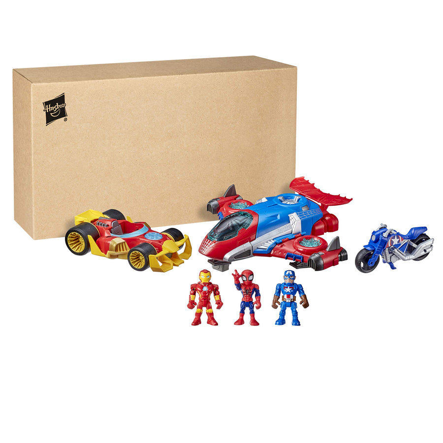 Super Hero Adventures Marvel Figure and Jetquarters Vehicle Multipack, 3 Action Figures and 3 Vehicles, 5-Inch Toys for Kids Ages 3 and Up (Amazon Exclusive)