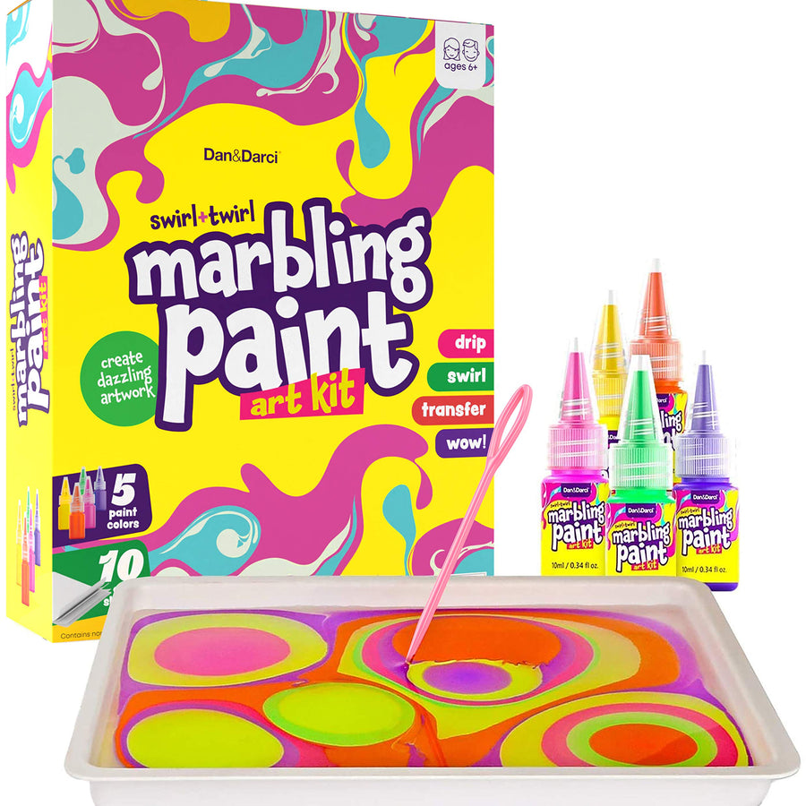 Dan&Darci Marbling Paint Art Kit for Kids - Arts and Crafts for Girls & Boys Ages 6-12 - Craft Kits Art Set - Best Tween Paint Gift, Ideas for Kids Activities Age 4 5 6 7 8 9 10 Marble Painting
