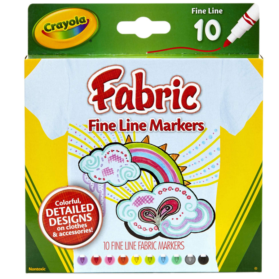 Crayola Fabric Markers, At Home Crafts for Kids, Fine Tip, Assorted Colors, Set of 10