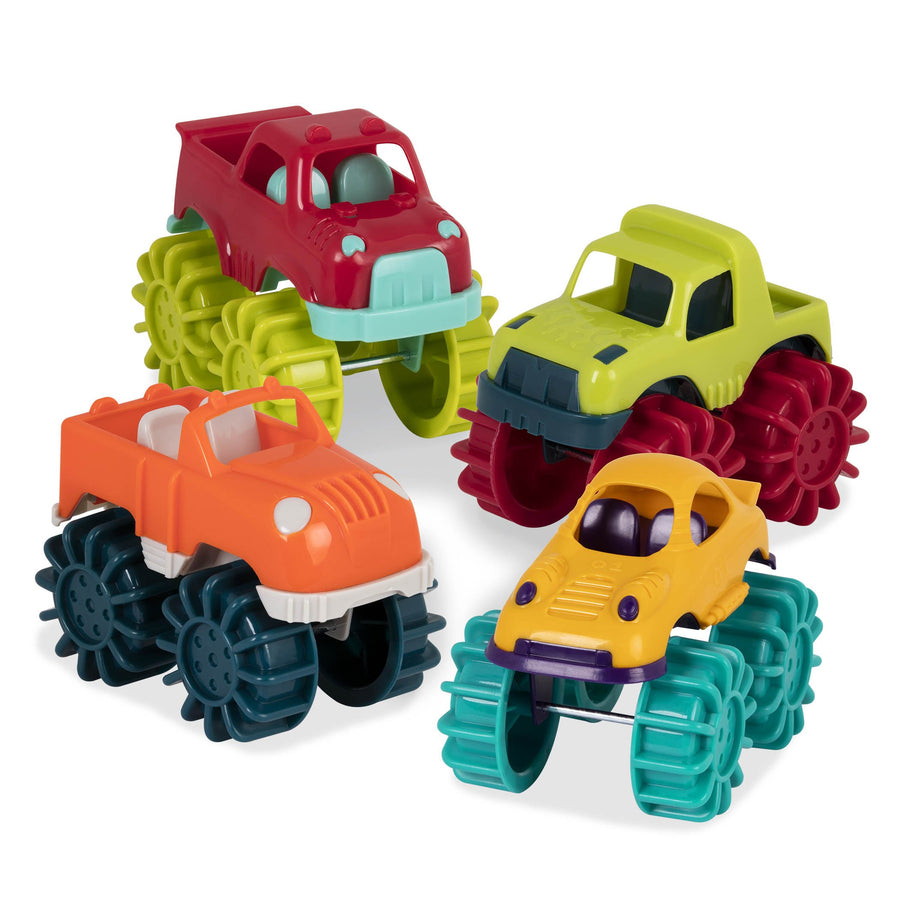 Battat Mini Monster Trucks – Set of 6 Mini Trucks for Toddlers in Storage Bag for 2 years +