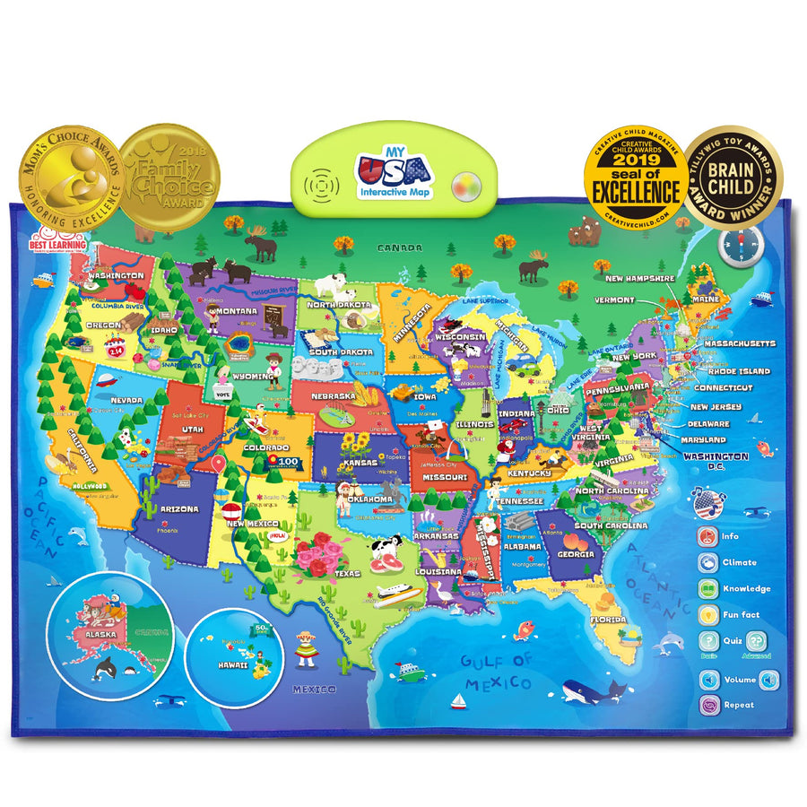 BEST LEARNING i-Poster My USA Interactive Map - Educational Talking Toy for Kids of Ages 5 to 12 Years