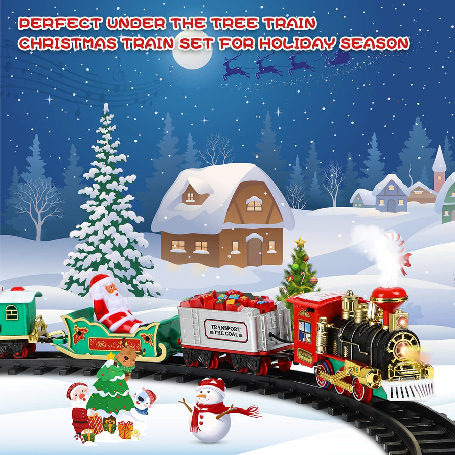 Christmas Train Set - Toy Train Set with Lights and Sounds, Round Railway Tracks for Under/Around The Christmas Tree, Best Gifts for 3 4 5 6 7 8+ Years Kids Boys Girls
