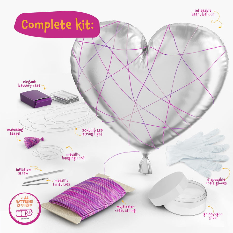 3D String Art Kit for Kids - Makes a Light-Up Heart Lantern - 20 Multi-Colored LED Bulbs - Kids Gifts - Crafts for Girls and Boys Ages 8-12 - DIY Arts & Craft Kits for 8, 9, 10, 11, 12 Year Old Girl