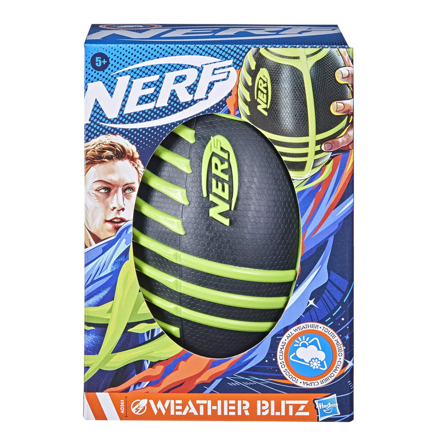 NERF Weather Blitz Foam Football for All-Weather Play -- Easy-to-Hold Grips – Great for Indoor and Outdoor Games -- Green