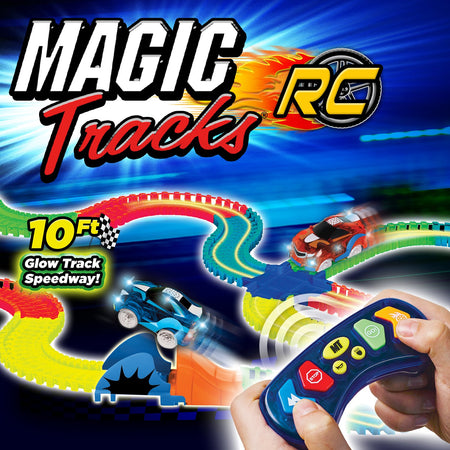 Ontel Magic Tracks RC - Remote Control Turbo Race Cars & 10 ft of Flexible, Bendable Glow in the Dark Racetrack - As Seen on TV, Color may Vary