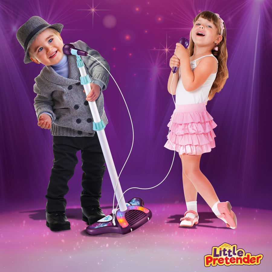 L P Kids Karaoke Machine with 2 Microphones and Adjustable Stand, Music Sing Along with Flashing Stage Lights and Pedals for Fun Musical Effects
