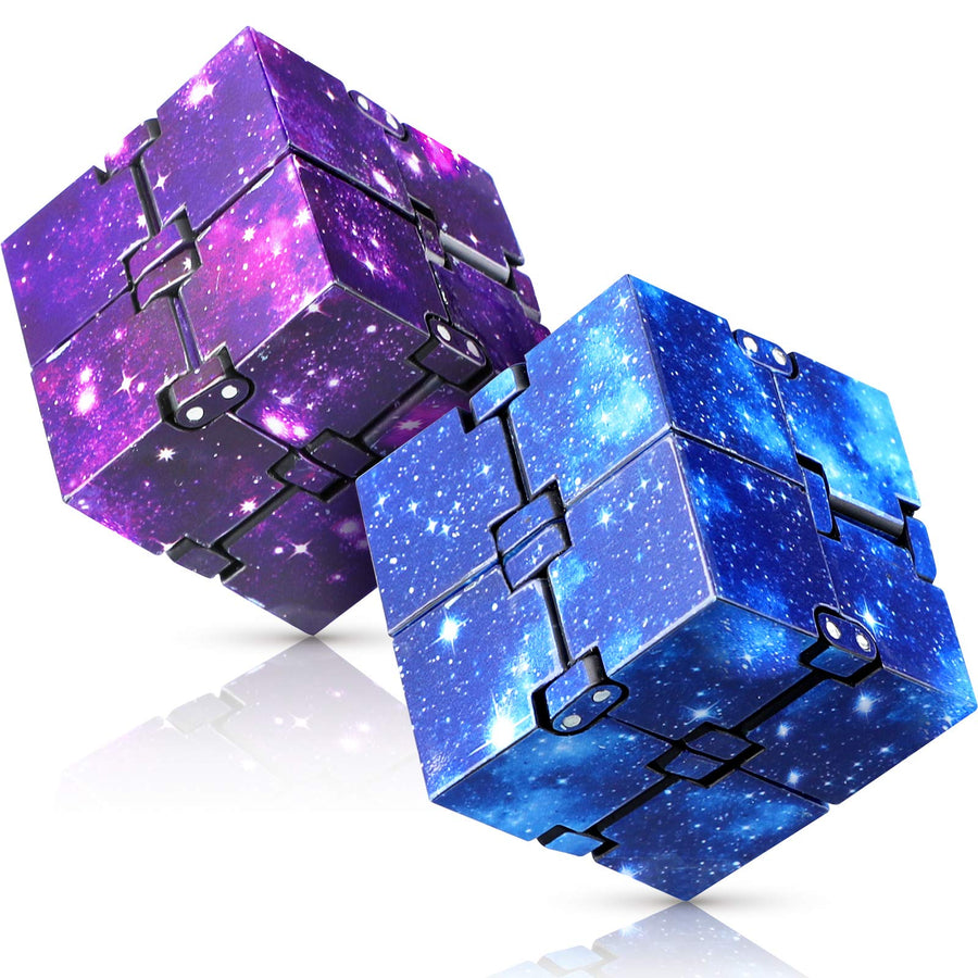Infinity Cube 2 Pieces Fidget Cube Toy Stress Anxiety Relief for Adults and Kids Hand-Held Magic Puzzle Flip Cube Fidget Finger Toys Cube for ADD ADHD Killing Time Galaxy Space