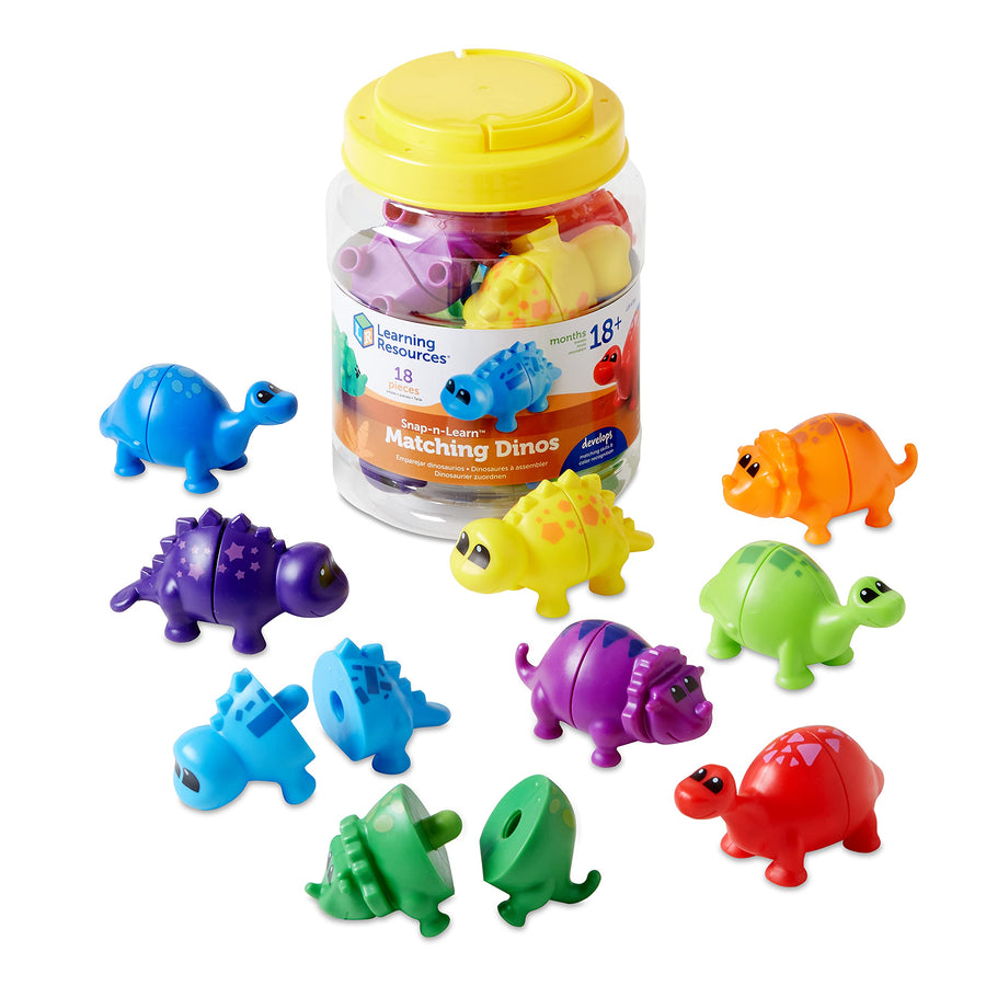 Learning Resources Snap-n-Learn Matching Dinos, Fine Motor, Counting & Sorting Toy, Shape Sorting, 18 Pieces, Dinosaurs Toys , Ages 18+ months