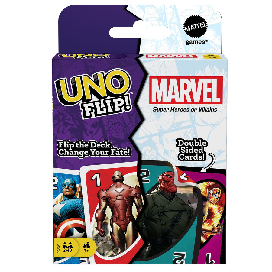 UNO FLIP Marvel Card Game with 112 Cards, Gift for Kid, Family & Adult Game Night for Players 7 Years & Older