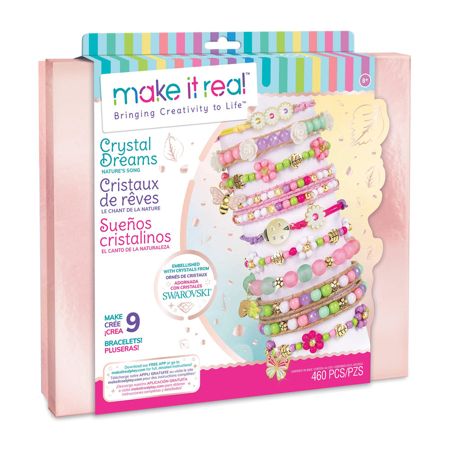 Make It Real - Crystal Dreams: Nature's Tale Jewelry - DIY Charm Bracelet Making Kit with Case - Friendship Bracelet Kit with Beads & Charms - Arts & Crafts Bead Kit for Girls - Makes 9 Bracelets