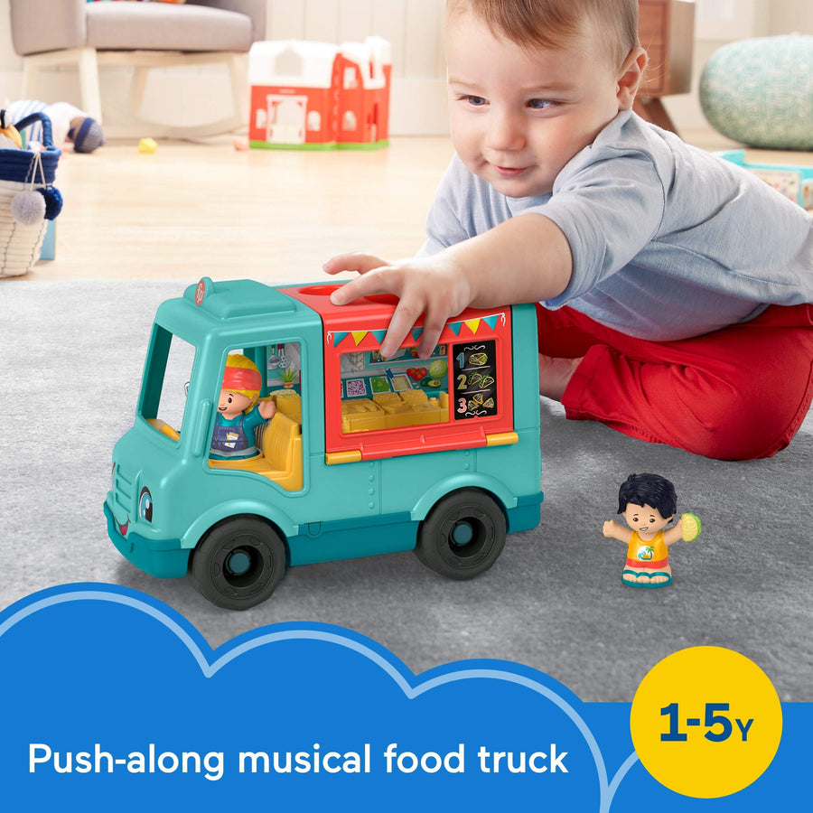 Fisher-Price Little People Serve It Up Food Truck, Push-Along Musical Toy Vehicle with Figures for Toddlers and Preschool Kids Ages 1-5 Years