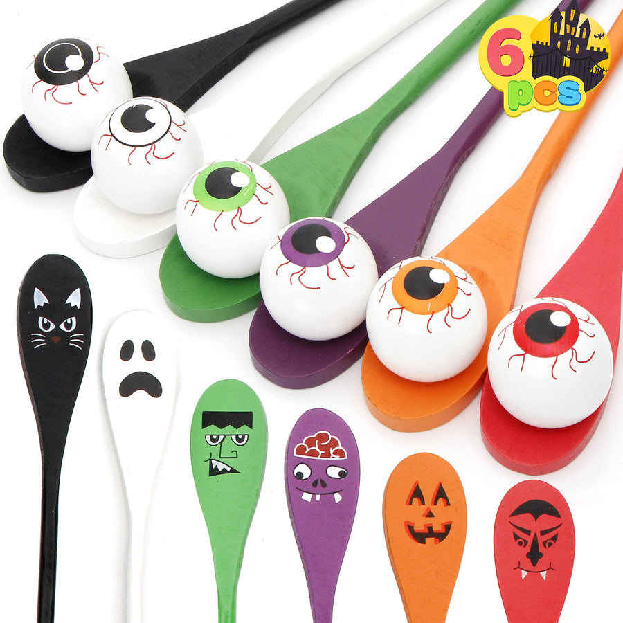 JOYIN Halloween Egg and Spoon Race Game - 6 Eggs and 6 Spoons - Made of the Finest Wood - Fun Game for Parties, Birthdays and Classroom Activities. Durable, Lightweight |Six Assorted Colors