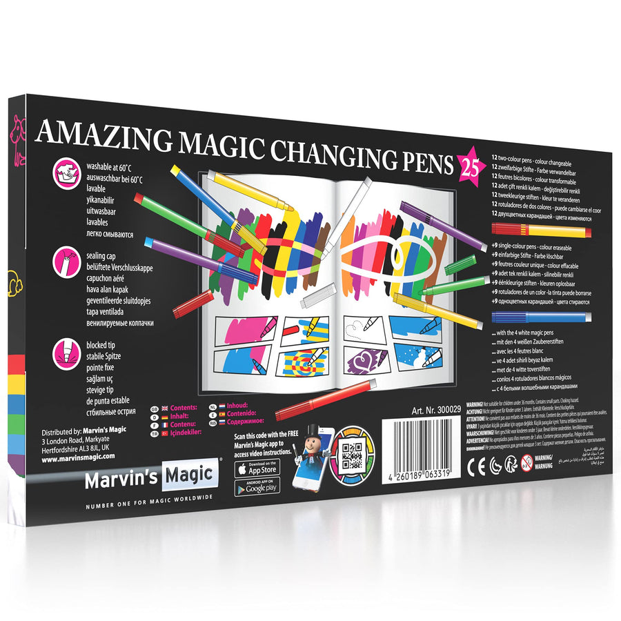 Marvin's Magic -x 25 Amazing Magic Pens - Colour Changing Magic Pen Art - Create 3D Lettering or Write Secret Messages - Includes 25 Magic Pens