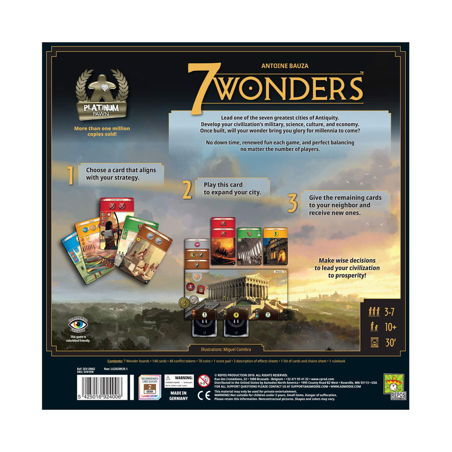 7 Wonders Board Game (BASE GAME) - New Edition | Family Board Game | Board Game for Adults and Family | Civilization and Strategy Board Game | 3-7 Players | Ages 10 and up | Made by Repos Production