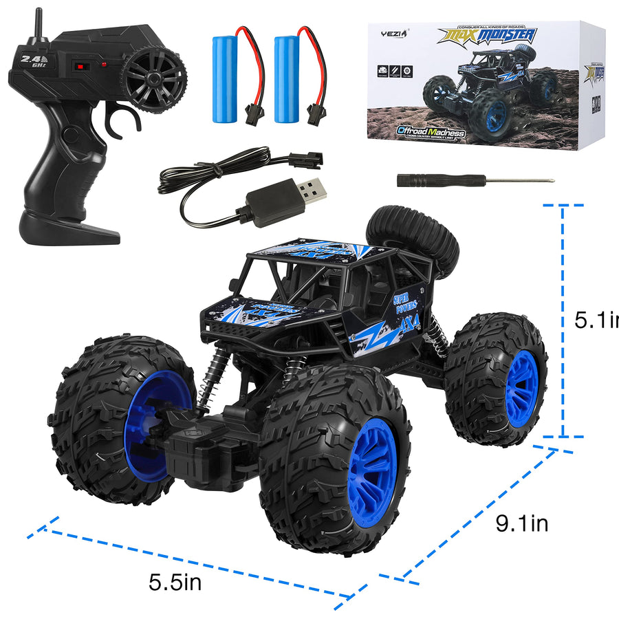 YEZI RC Car 1:18 Large Scale, 2.4Ghz All Terrain Waterproof Remote Control Truck with 2 Batteries,4x4 Electric Rapidly Off Road Car for, Remote Control Car for Kids Boys and Adults