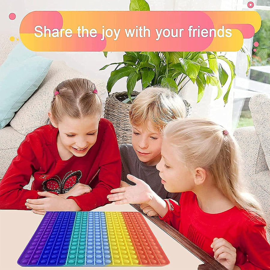 Wuximde Big Size Push Pop Bubble Sensory Fidget Toys,256 Bubbles Stress Reliever Silicone Pressure Relieving Toy,for Autistic Kids Special Needs Children Anxiety Adults (Rainbow)