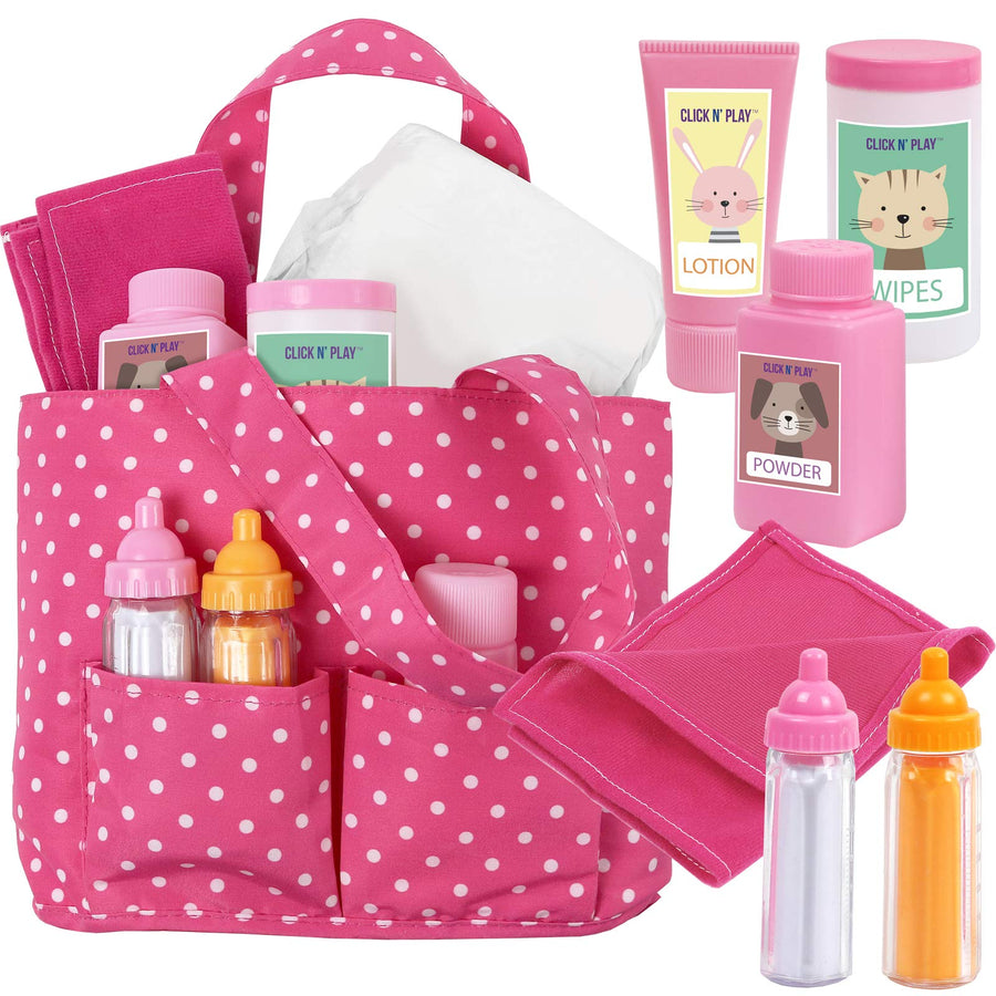 Click N' Play Baby Girl Doll Pink Soft Carrying Bag Including Cleaning Caring and Feeding Accessories