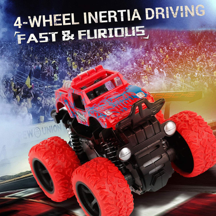 Monster Truck Toys - Friction Powered Toy Cars Push and Go Vehicles for Kids Best Christmas Birthday Party Gift for Boys Girls Aged 3 and Above 4-Pack