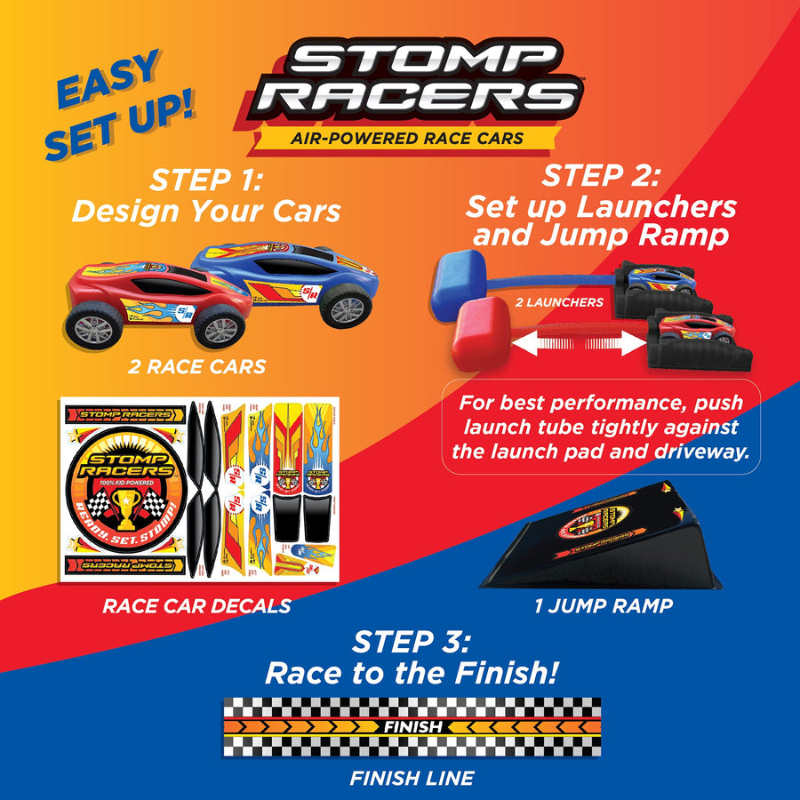 New Stomp Rocket Dueling Stomp Racers, 2 Toy Car Launchers and 2 Air Powered Cars with Ramp and Finish Line. Great for Outdoor and Indoor Play, STEM Gifts for Boys and Girls -Ages 5, 6, 7, 8