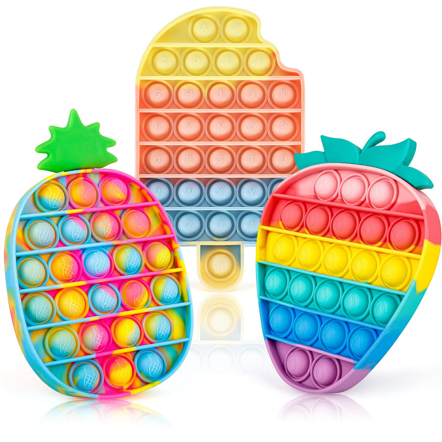 iTechjoy Pop Fidget Toys It 3 Pack for Kids and Adults, Push Bubble Its Sensory Pop Fidget Toy for Autism ADHD ADD to Relieve Stress, Pop Pop Bulk of Rainbow Ice Cream & Strawberry & Pineapple Shapes