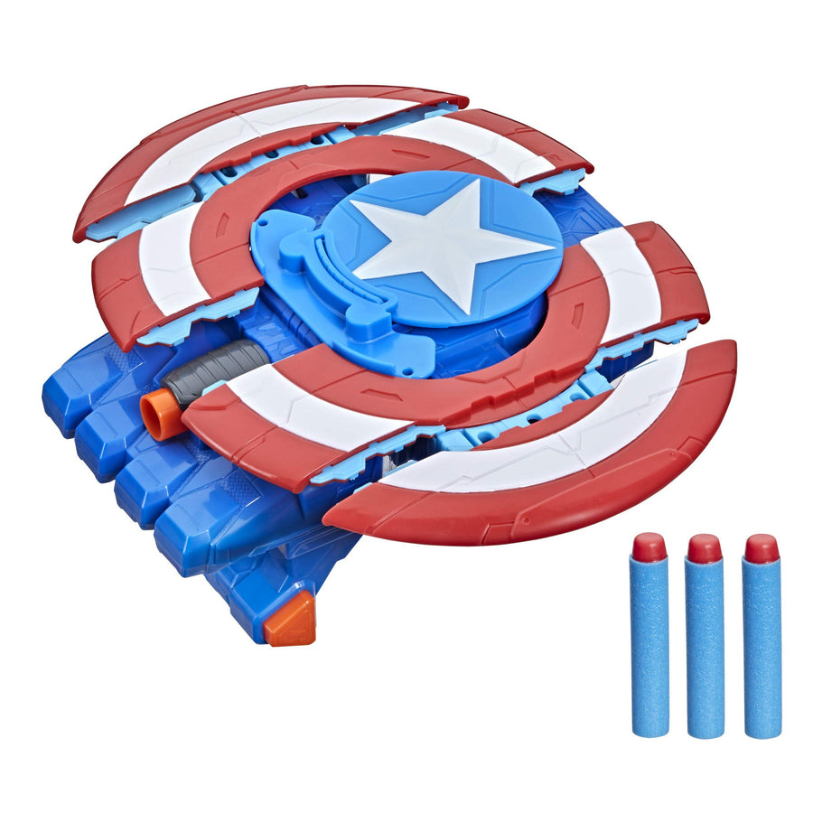 Avengers Hasbro Marvel Mech Strike Captain America Strikeshot Shield Role Play Toy with 3 NERF Darts, Pull Handle to Expand, for Kids Ages 5 and Up