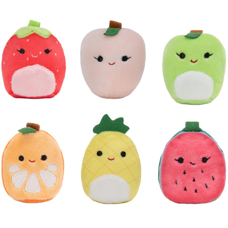 Squishville by Squishmallows Mini Plush Fruit Squad, Six 2” Soft Minimallow Fruit Plush, Irresistibly Soft Colorful Fruits, Mini Peach, Pineapple, and Watermelon Squishmallows