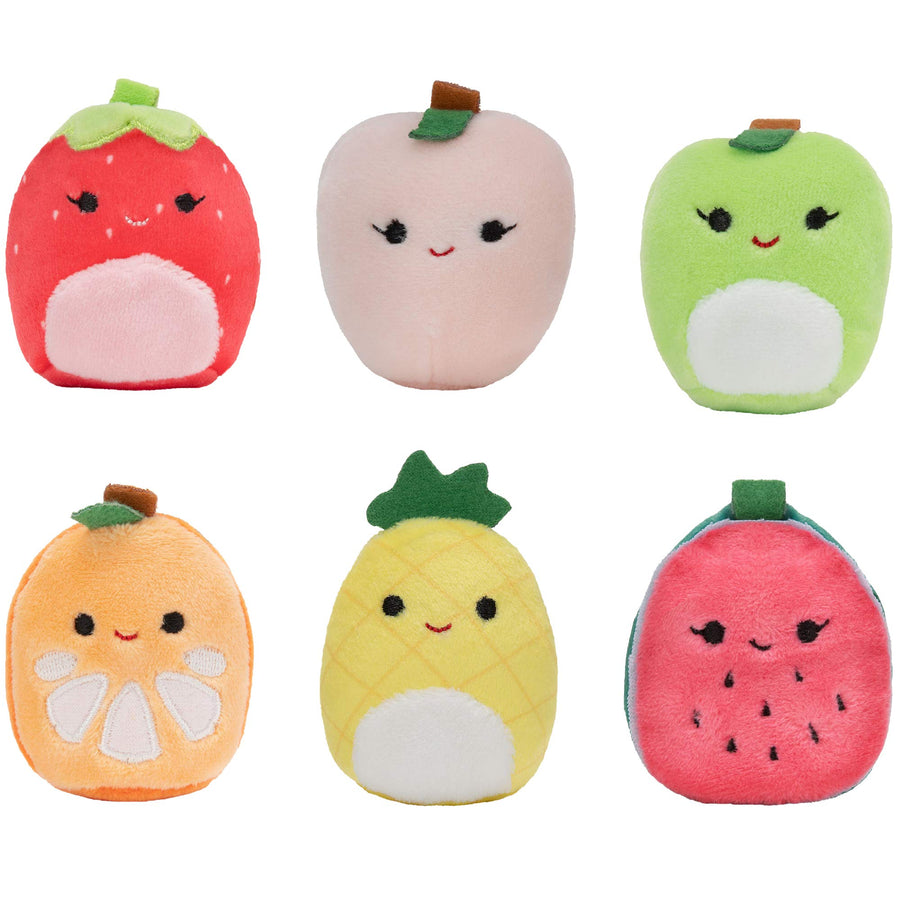 Squishville by Squishmallows Mini Plush Fruit Squad, Six 2” Soft Minimallow Fruit Plush, Irresistibly Soft Colorful Fruits, Mini Peach, Pineapple, and Watermelon Squishmallows