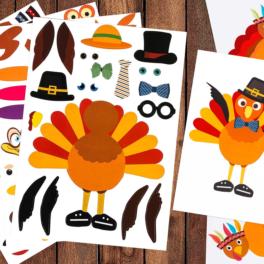 Make-A-Turkey Stickers Thanksgiving Party Games/Favors/Supplies - Set Of 36