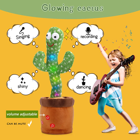MIAODAM Volume Adjustable Dancing Cactus, Colorful Glowing Talking Cactus Toy, Repeating What You Say Cactus Toys Singing 120 Songs Cactus Plush Eletronic Baby Toys Funny Creative Kids Toy