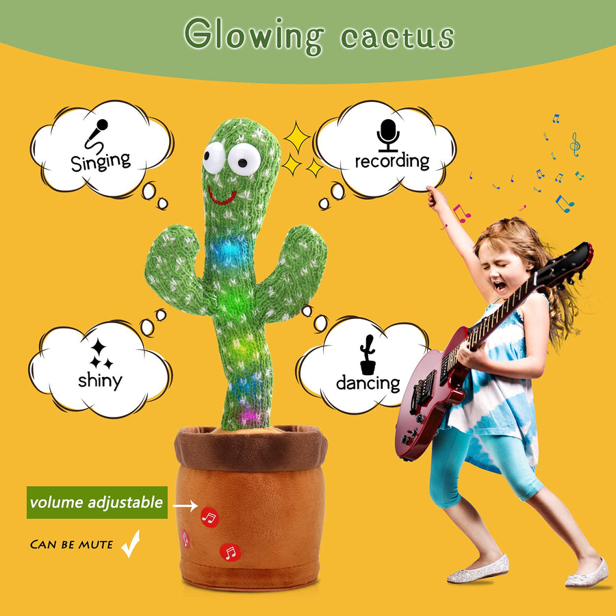 MIAODAM Volume Adjustable Dancing Cactus, Colorful Glowing Talking Cactus Toy, Repeating What You Say Cactus Toys Singing 120 Songs Cactus Plush Eletronic Baby Toys Funny Creative Kids Toy