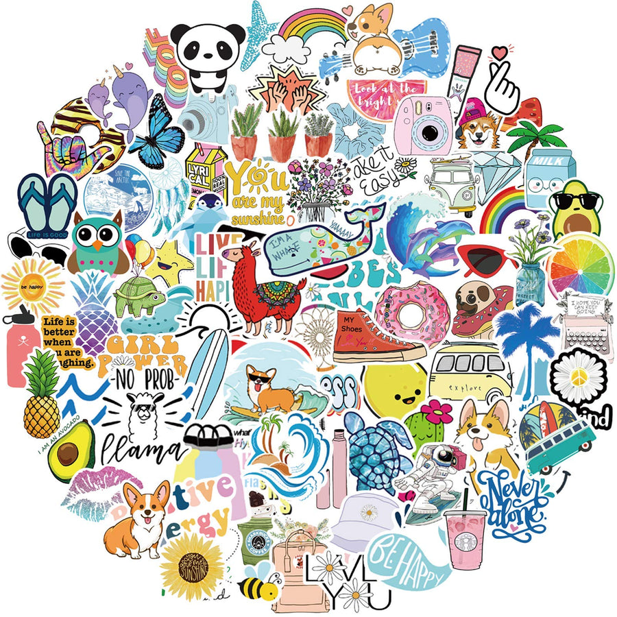Stickers for Water Bottles, 100 Pack/PCS Cute Vsco Vinyl Aesthetic Waterproof Stickers Laptop Hydroflask Skateboard Computer Stickers for Teens Kids Girls