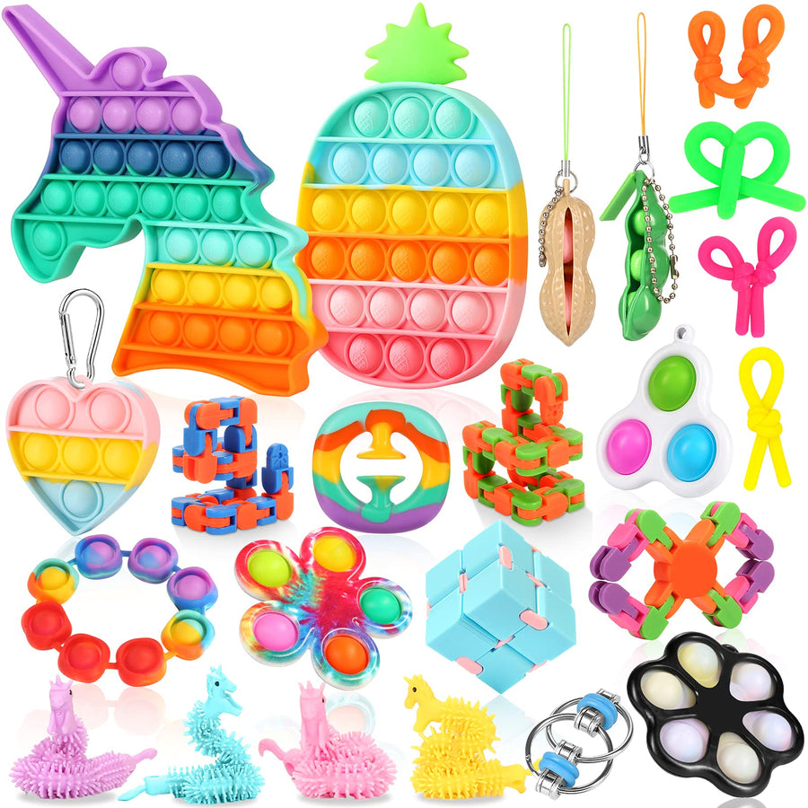 Fescuty Fidget Toys Pack Set Pop Fidgets Toy Sets Packs, Fidget Toys Pack Stress Relief and Anti-Anxiety Tools (23 Packs)