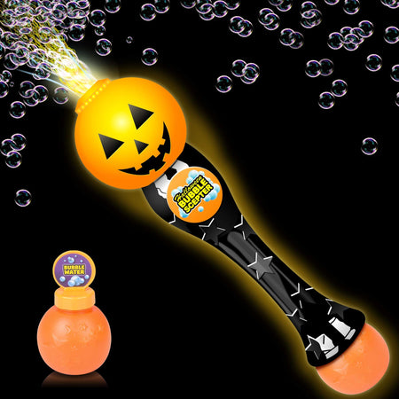 ArtCreativity Light Up Halloween Bubble Blower Wand - 13.5 Inch Illuminating Bubble Blower Wand with Thrilling LED Effect for Kids, Bubble Fluid - Batteries Included - Gift Idea, Halloween Party Favor