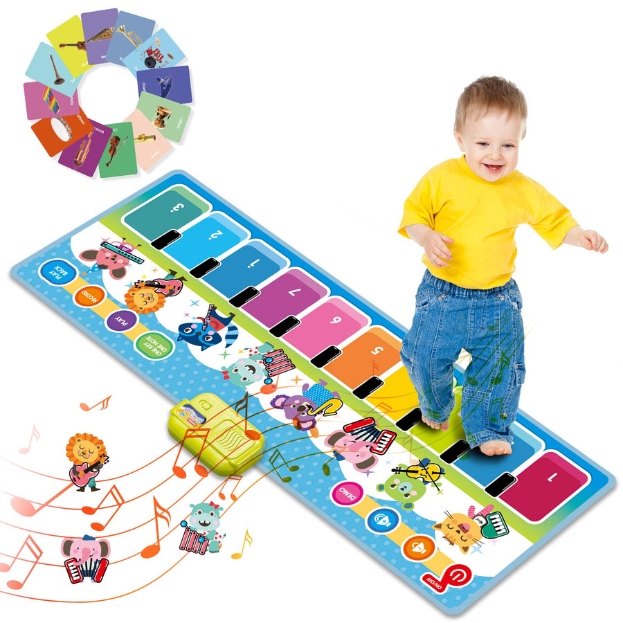 Joyjoz Piano Mat, Upgraded Musical Mat with 8 Instruments Sounds Child Floor Keyboard Touch Play Blanket Dance Mat Build-in Speaker & Recording Function Xmas Gift Toys for Baby Girls Boys Toddlers