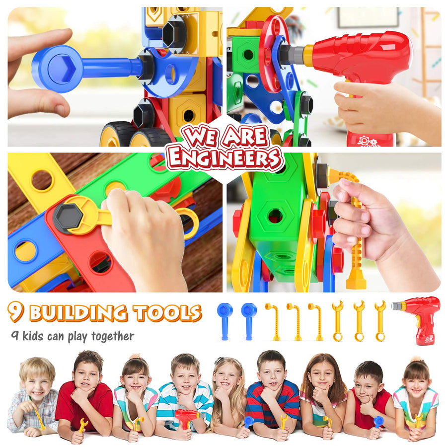 Jasonwell STEM Toys Building Blocks - 168 PCS Educational Construction Tiles Set Engineering Kit Creative Activities Games Learning Gift for Toddlers Kids Ages 3 4 5 6 7 8 9 10 Year Old Boys Girls