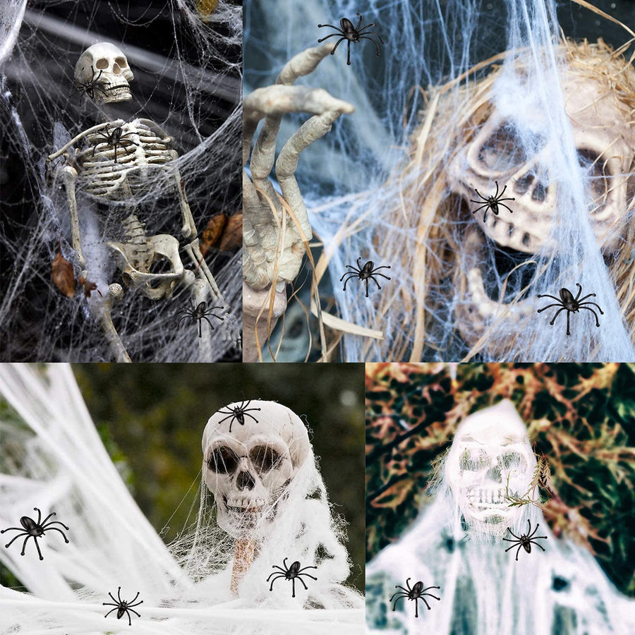 1200 sqft Spider Webs Halloween Decorations, Super Stretch Spider Web Cobwebs with 100 Plastic Fake Spiders Haunted House Yard Creepy Scene Props Indoor Outdoor Decor and Halloween Party Supplies (300g/10.58 oz)