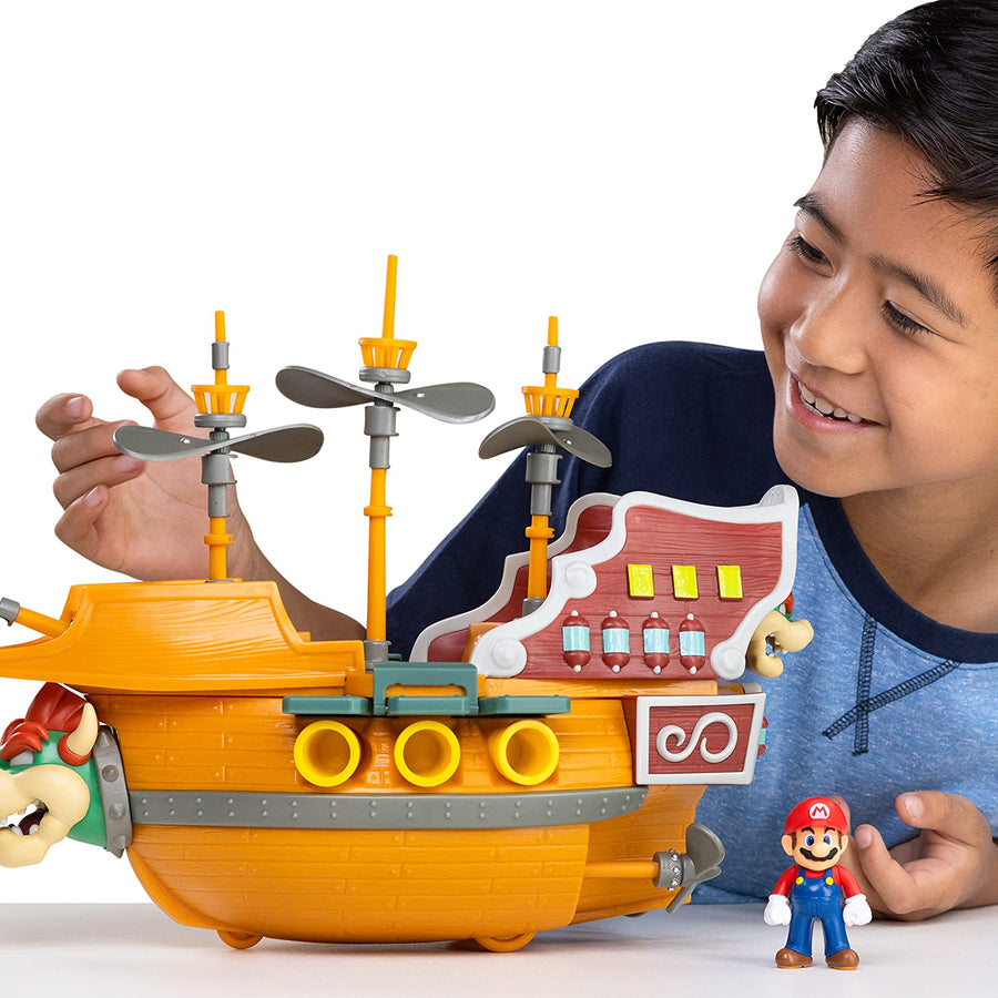 Super Mario Deluxe Bowser's Air Ship Playset with Mario Action Figure – Authentic In-Game Sounds & Spinning Propellers
